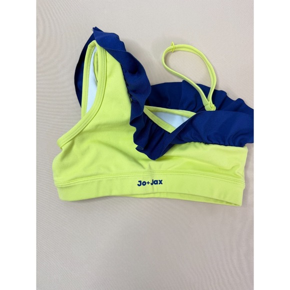 Jo+Jax Ruffled Up Dance Top Youth Medium YM Yellow Lime Blue One Shoulder Ruffle - Picture 4 of 5